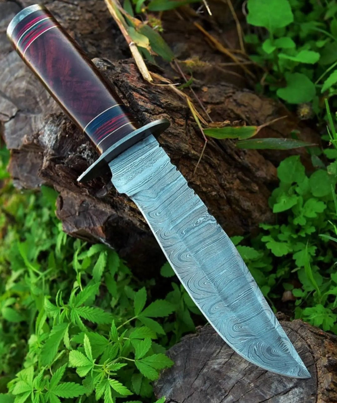 Handmade Damascus Steel Hunting Knife With Leather Sheath Cover