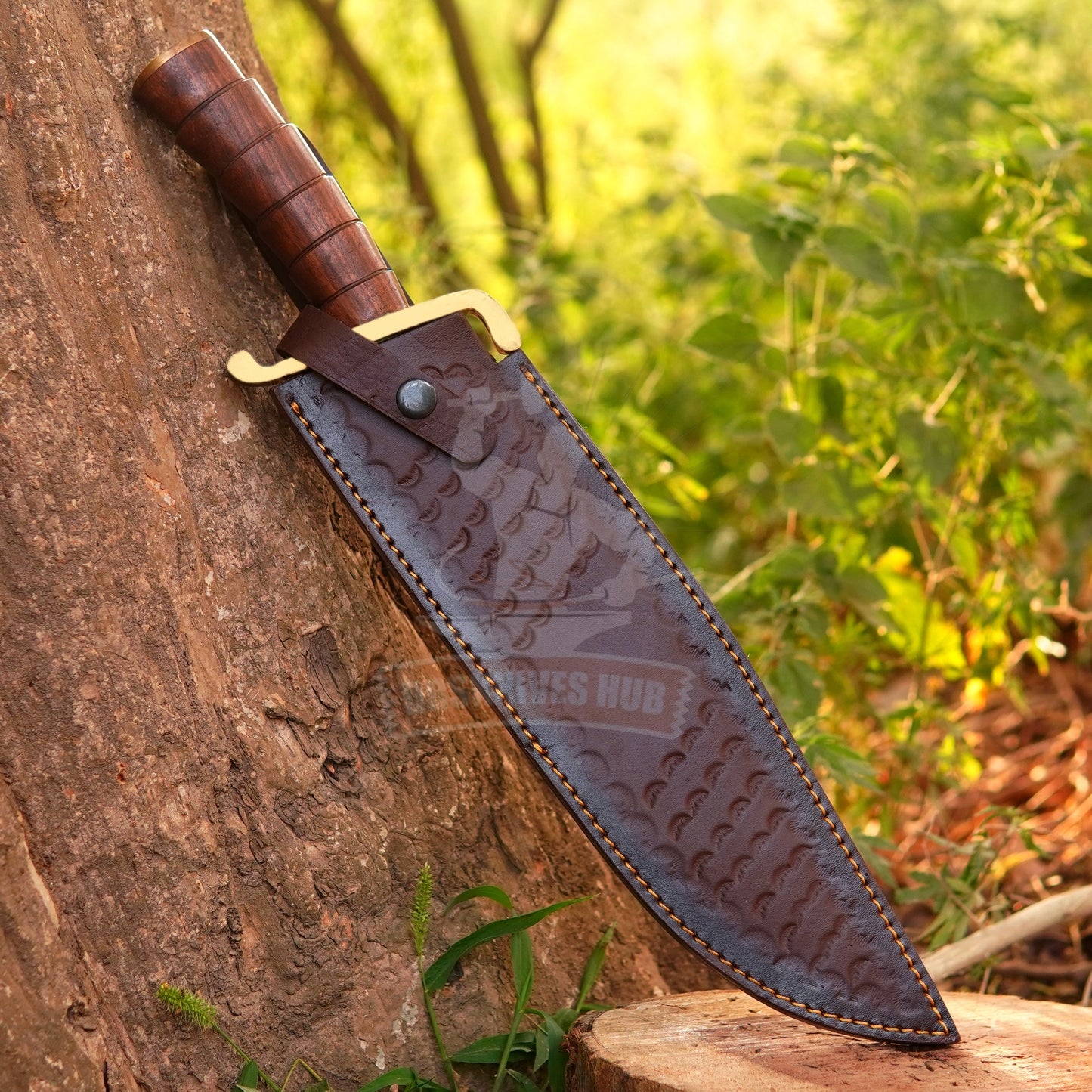 Hand-Forged J2 Steel Bowie Camping Knife 17" with Wood Handle - Leather Sheath | DRSKNIVES HUB