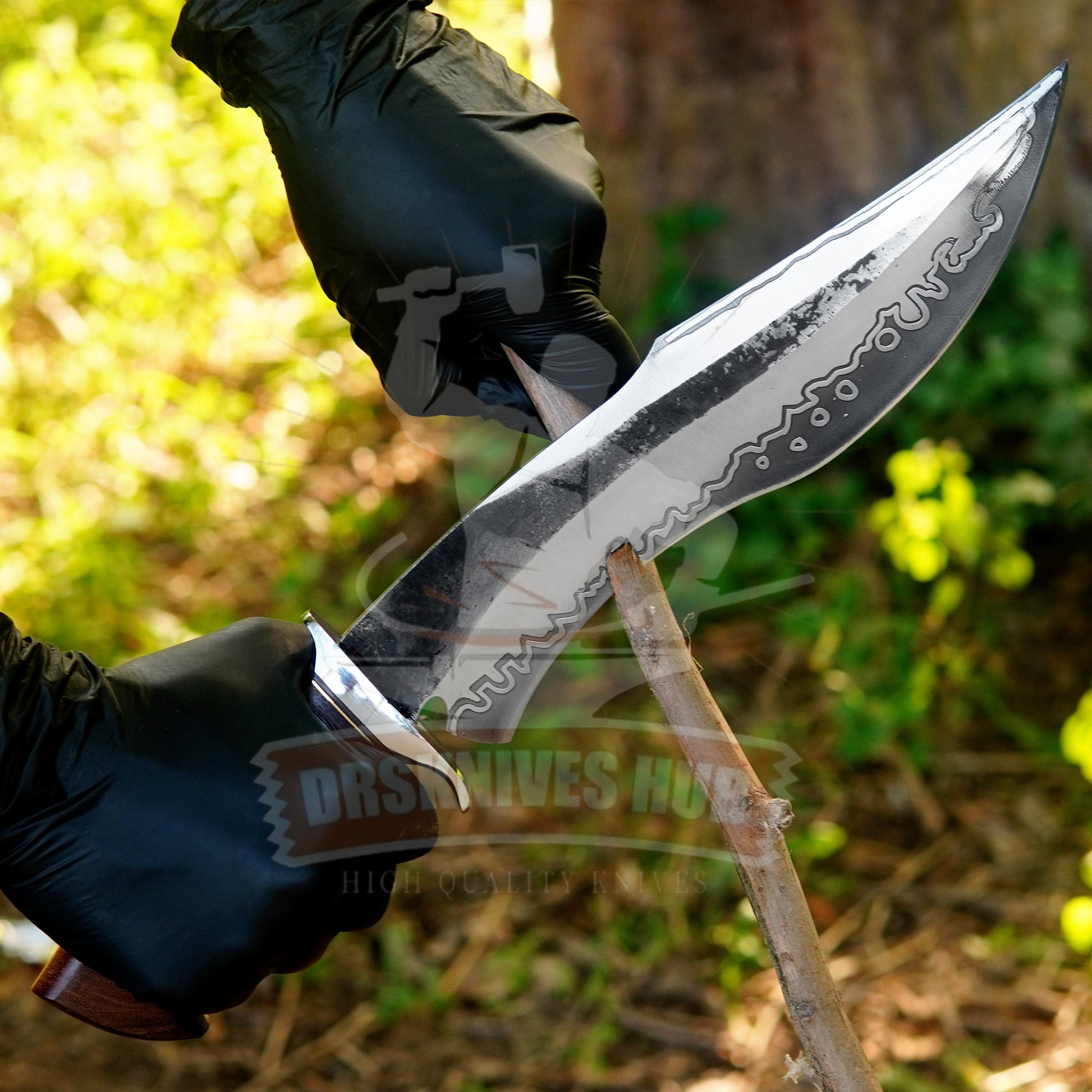 Handmade D2 Steel Bowie Knife: Walnut Handle, Leather Sheath | DRSKNIVES HUB