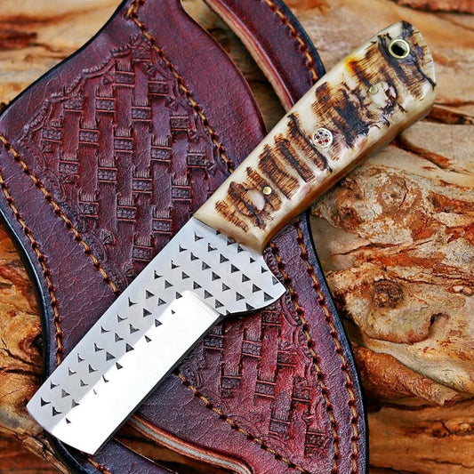 Custom Handmade Bull Cutter Knives pair With Leather Sheath Covers