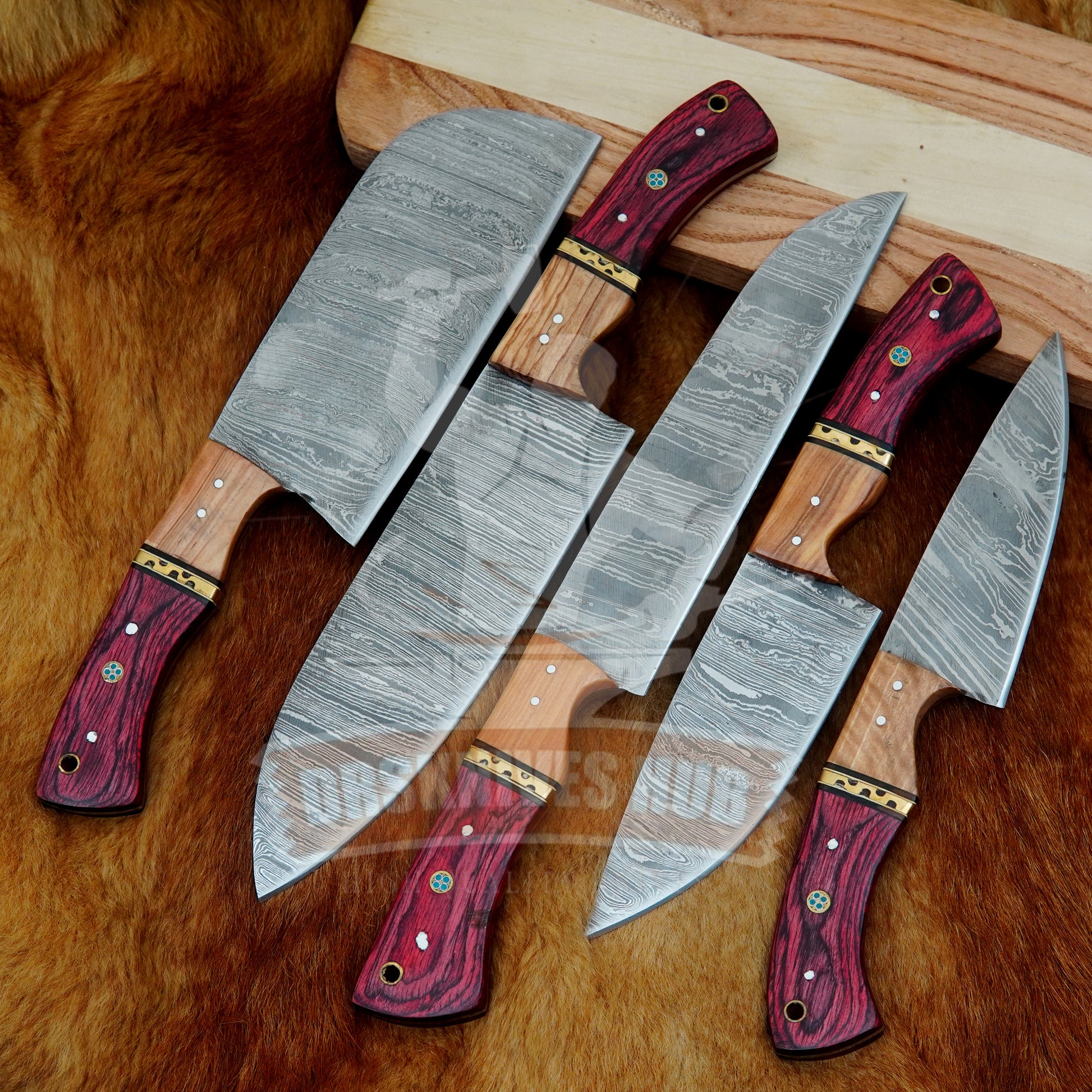 Premium 5-Piece Handmade Damascus Chef Knife Set –  Wood Handles | DRSKNIVES HUB