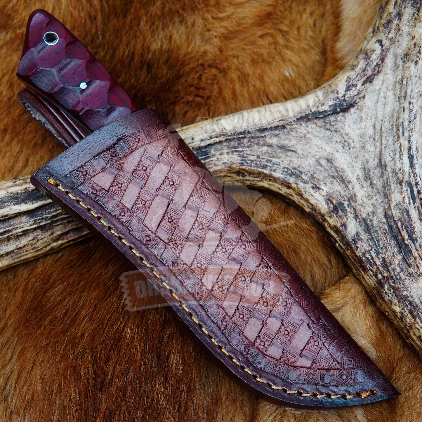 Carbon Steel Cowboy 7” Inch Fixed Blade Skinning Knife Wood Handle With Leather Sheath
