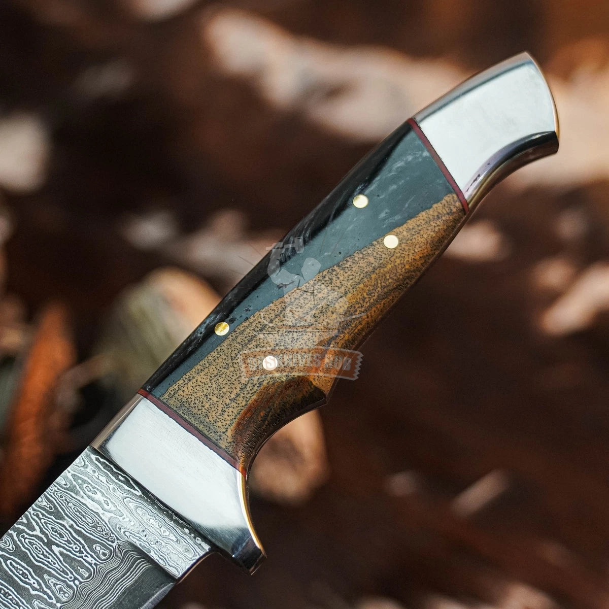 8.8" inch Handmade Damascus Hunting Knife Wood Handle &  Leather Sheath