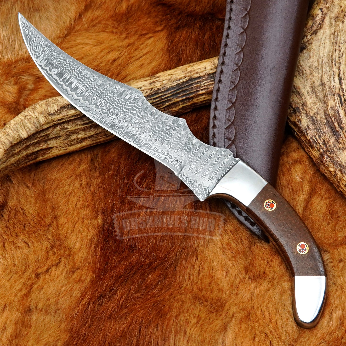 Damascus Bowie Knife 12" – Micarta Handle with Leather Sheath | DRSKNIVES HUB