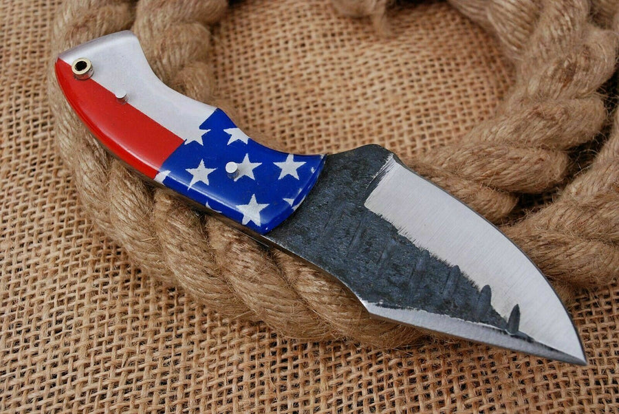 Handmade High Carbon Mini Skinner Knife With American Themed Flag Resin Handle