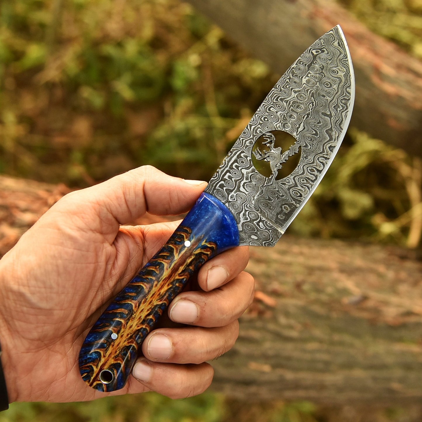 Damascus Steel Skinner Knife With Pinecone Handle
