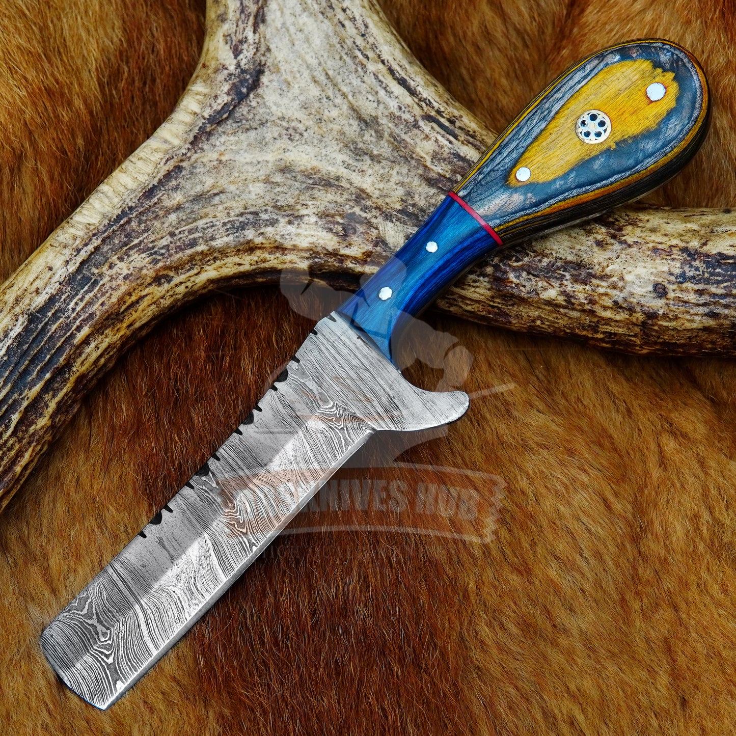 Hand Forged Ranch Knife With Leather Sheath Cover and Wood Handle