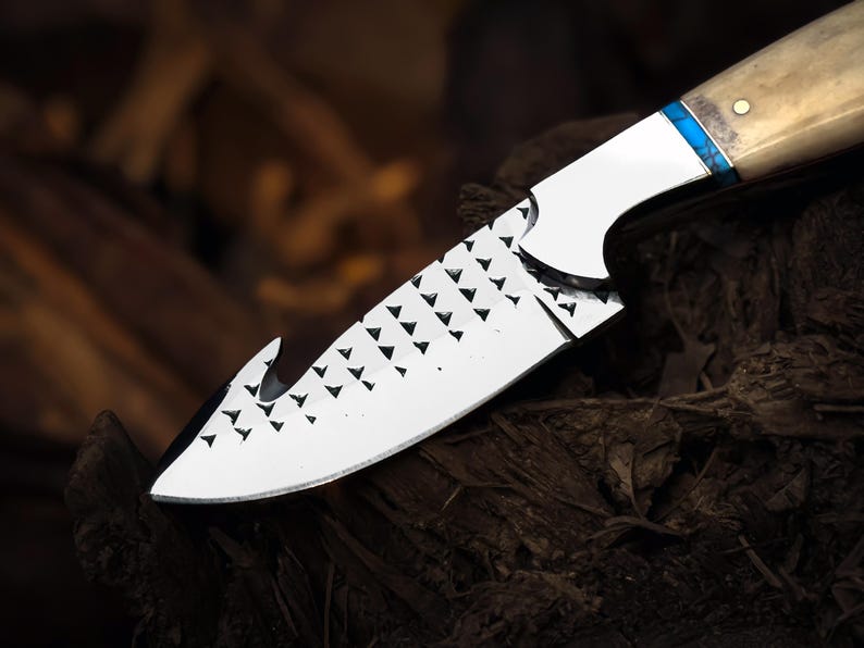 Hand Forged Stainless Steel Gut Hook Bull Cutter Knife Ram Handle