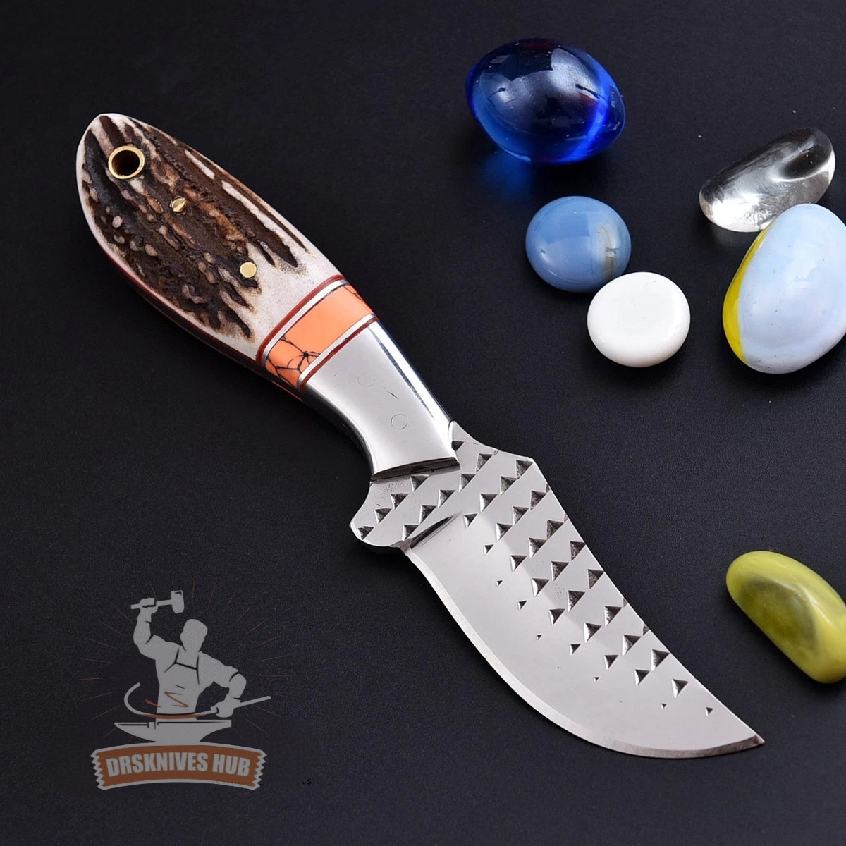 Handmade Rasp Steel Cowboy Knife – Deer Antler & Turquoise Handle |
