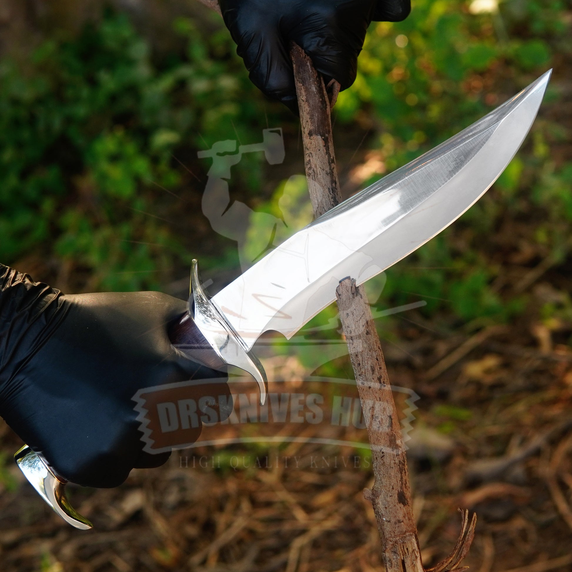 Handmade D2 Steel Bowie Hunting Knife Stag Antler & Rosewood Handle, Leather Sheath | DRSKNIVES HUB