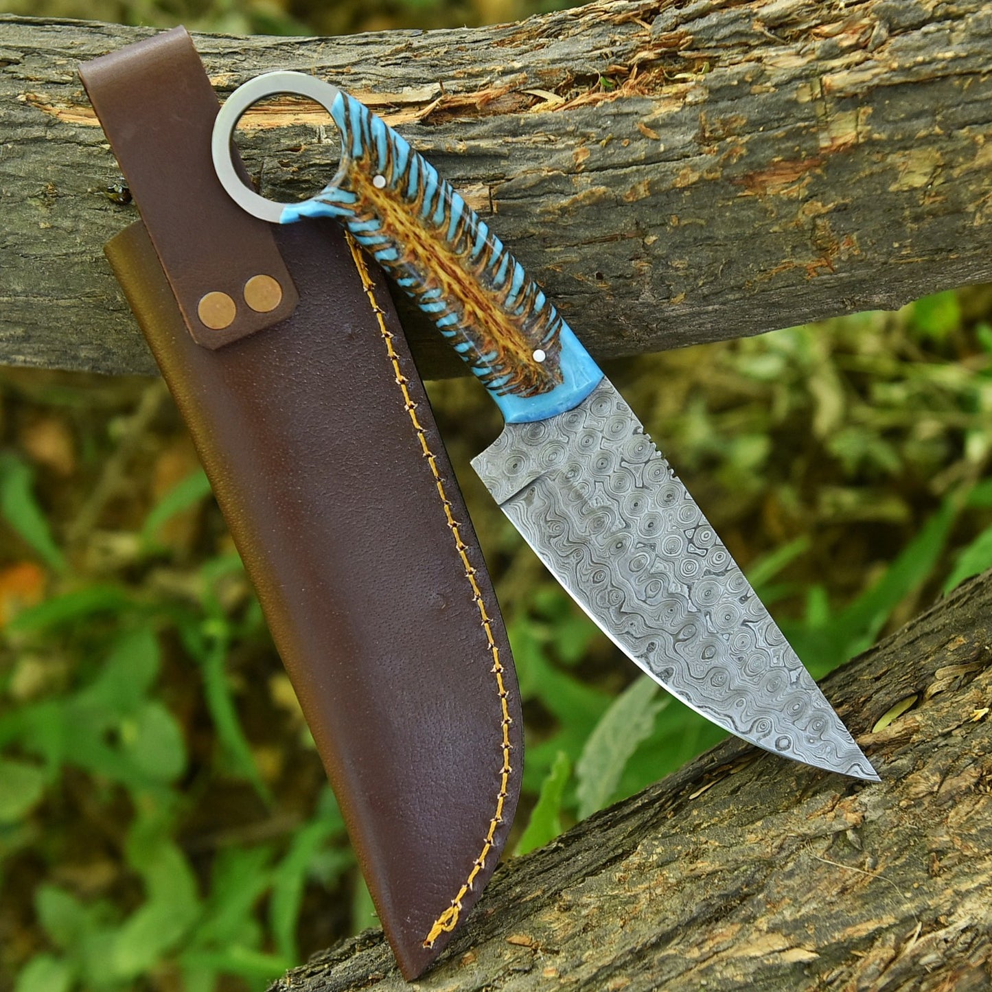 Rancher's Belt Knife – Damascus EDC with Pine Cone Handle | DRSKNIVES HUB