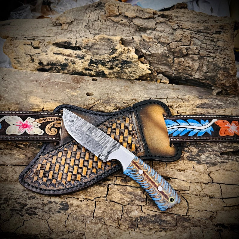 HANDMADE DAMASCUS STEEL COWBOY SKINNER KNIFE RESIN HANDLE|| DRS KNIVES HUB