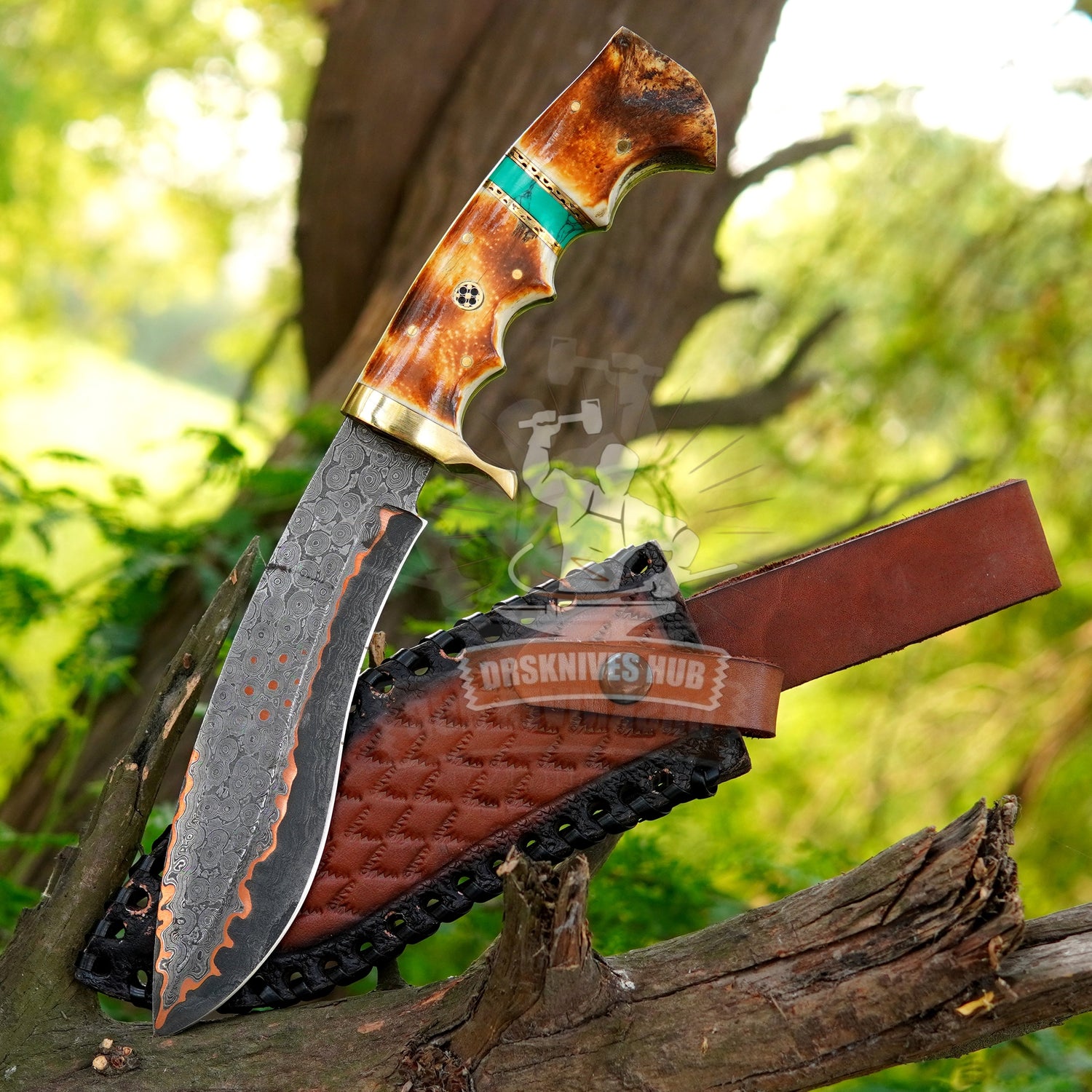 Copper Damascus Kukri Knife 12"