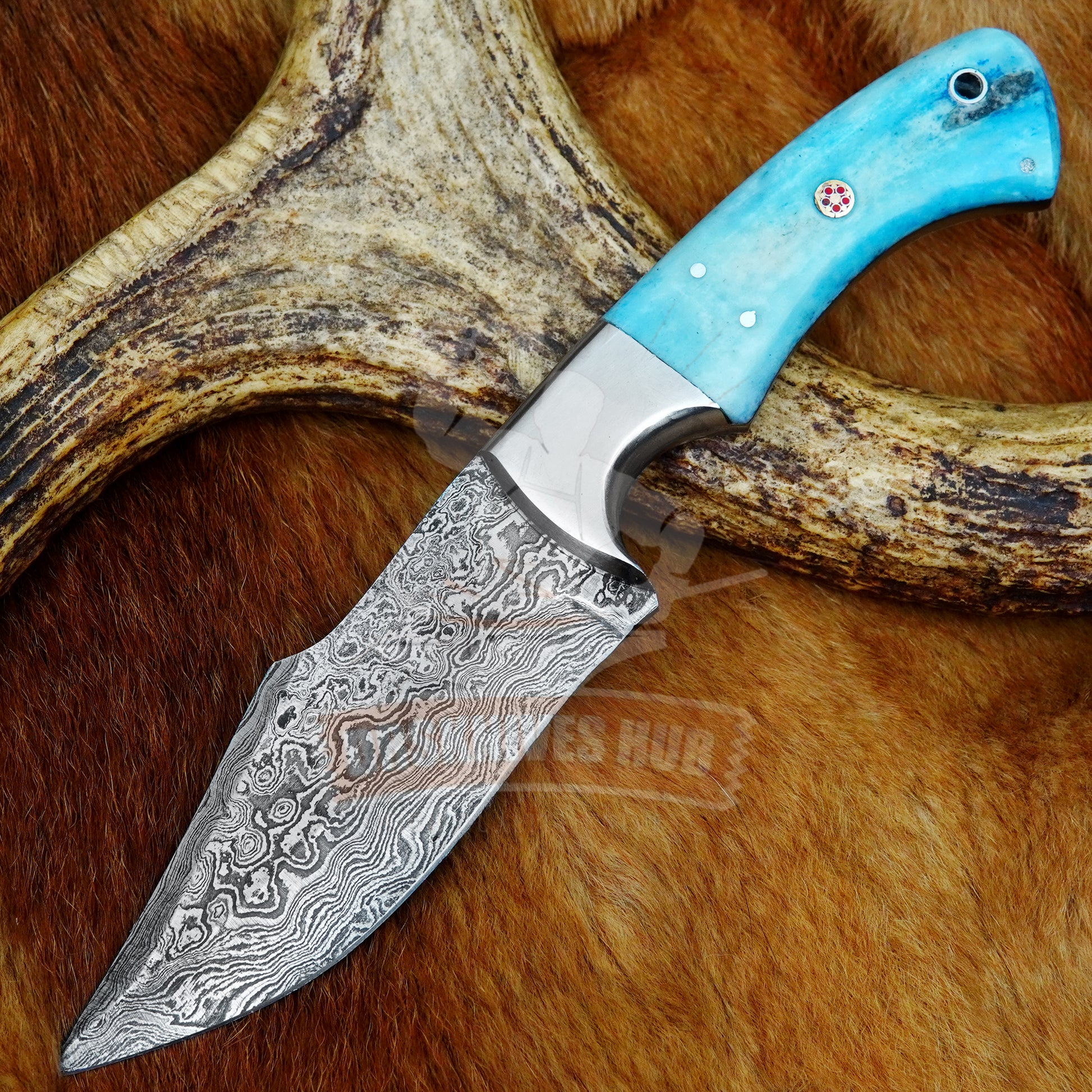 Damascus Hunting Knife 10" – Personalized Colour Bone Handle | DRSKNIVES HUB