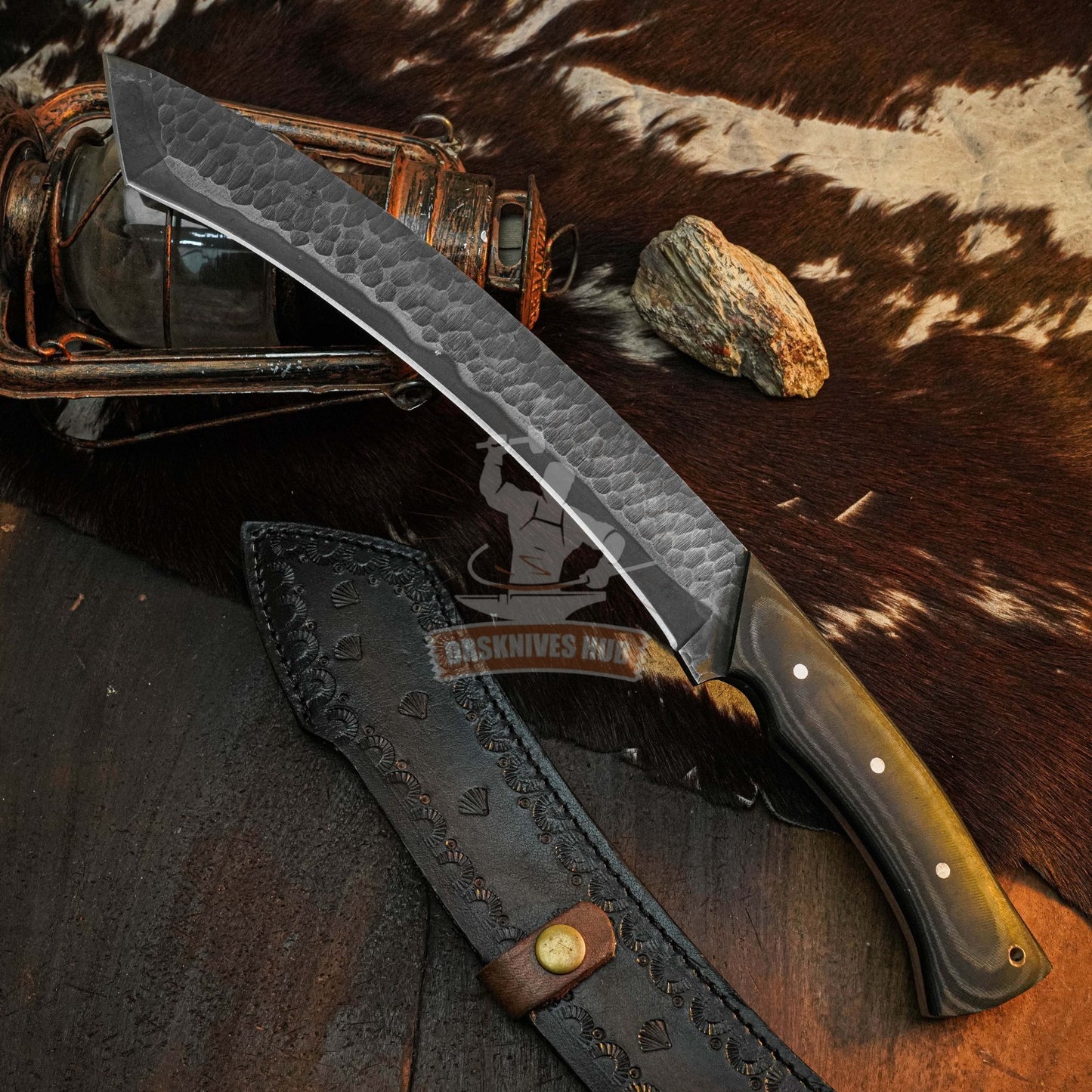 16.8" Handmade  Full Tang Tanto knife Micarta Handle Leather Sheath