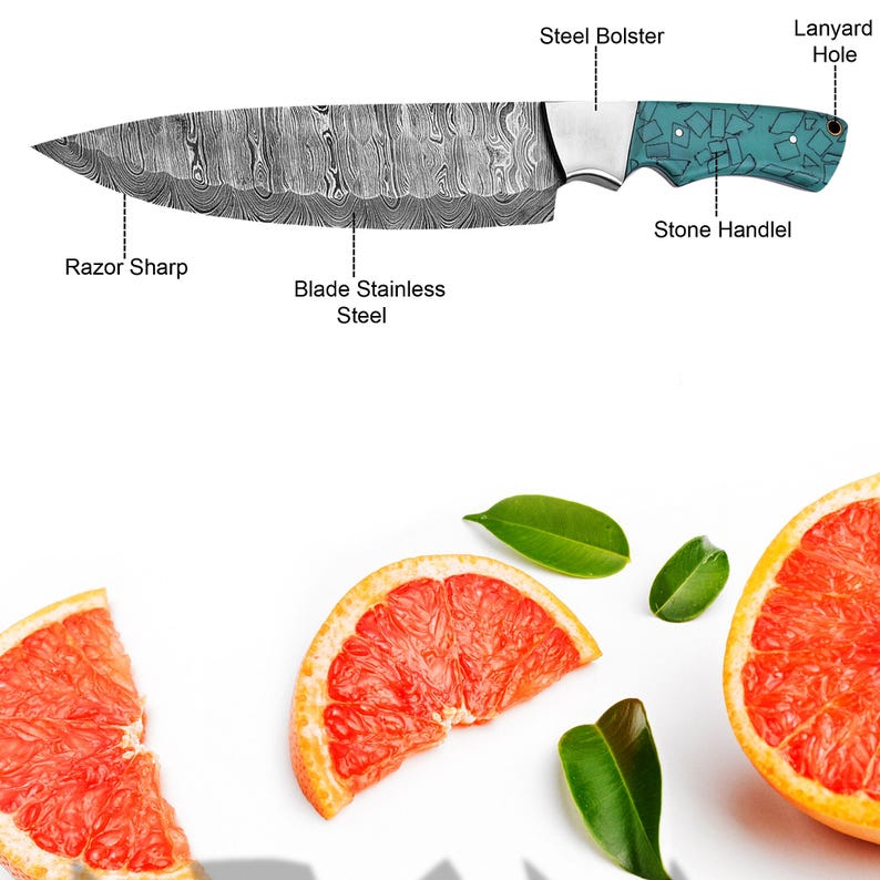 Professional 7-Piece Damascus Chef Knife Set with Leather Roll Kit