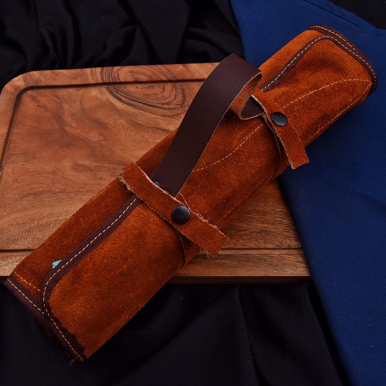 Professional 7-Piece Damascus Chef Knife Set with Leather Roll Kit