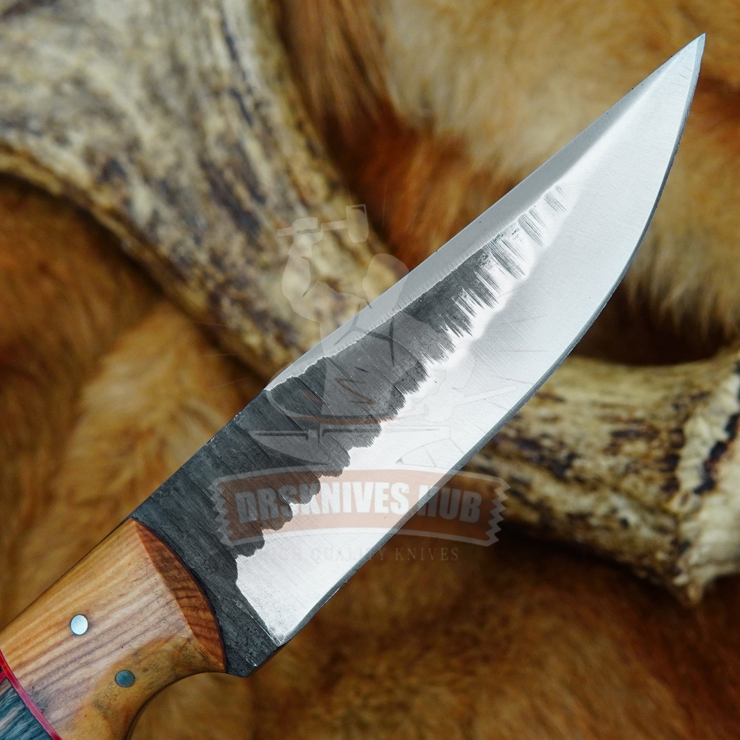 Handmade Carbon t Steel Hunting Knife: Wood Handle Leather Sheath