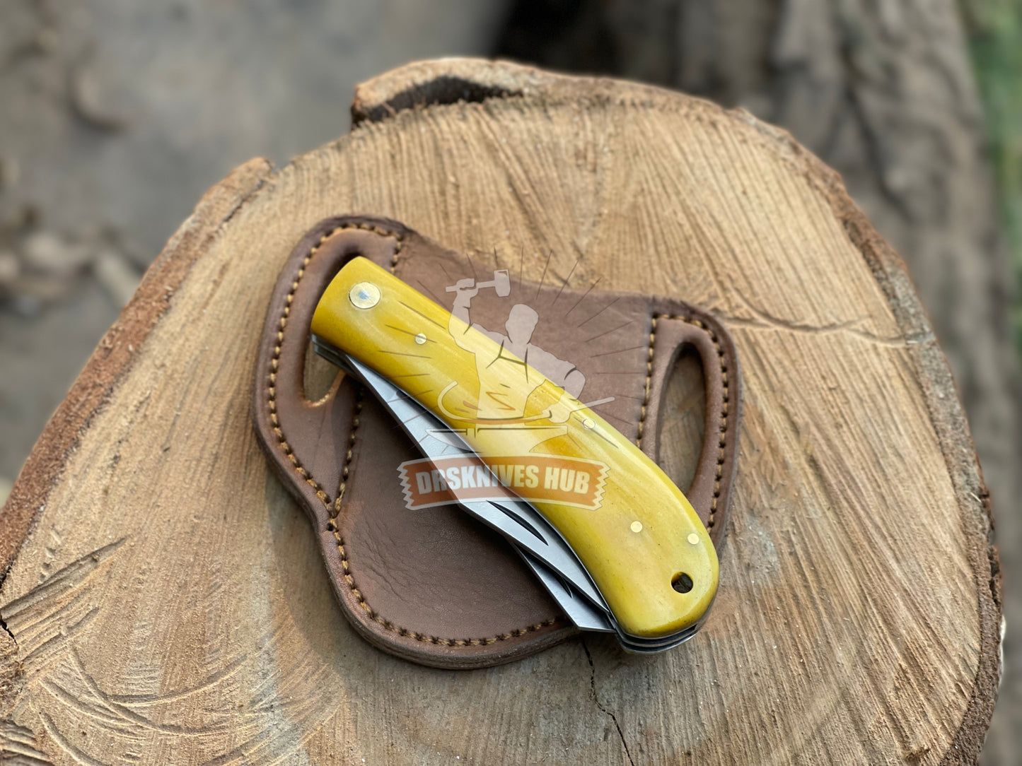 Hand Forged D2 Steel Dual Blade Folding Knife | Leather Sheath