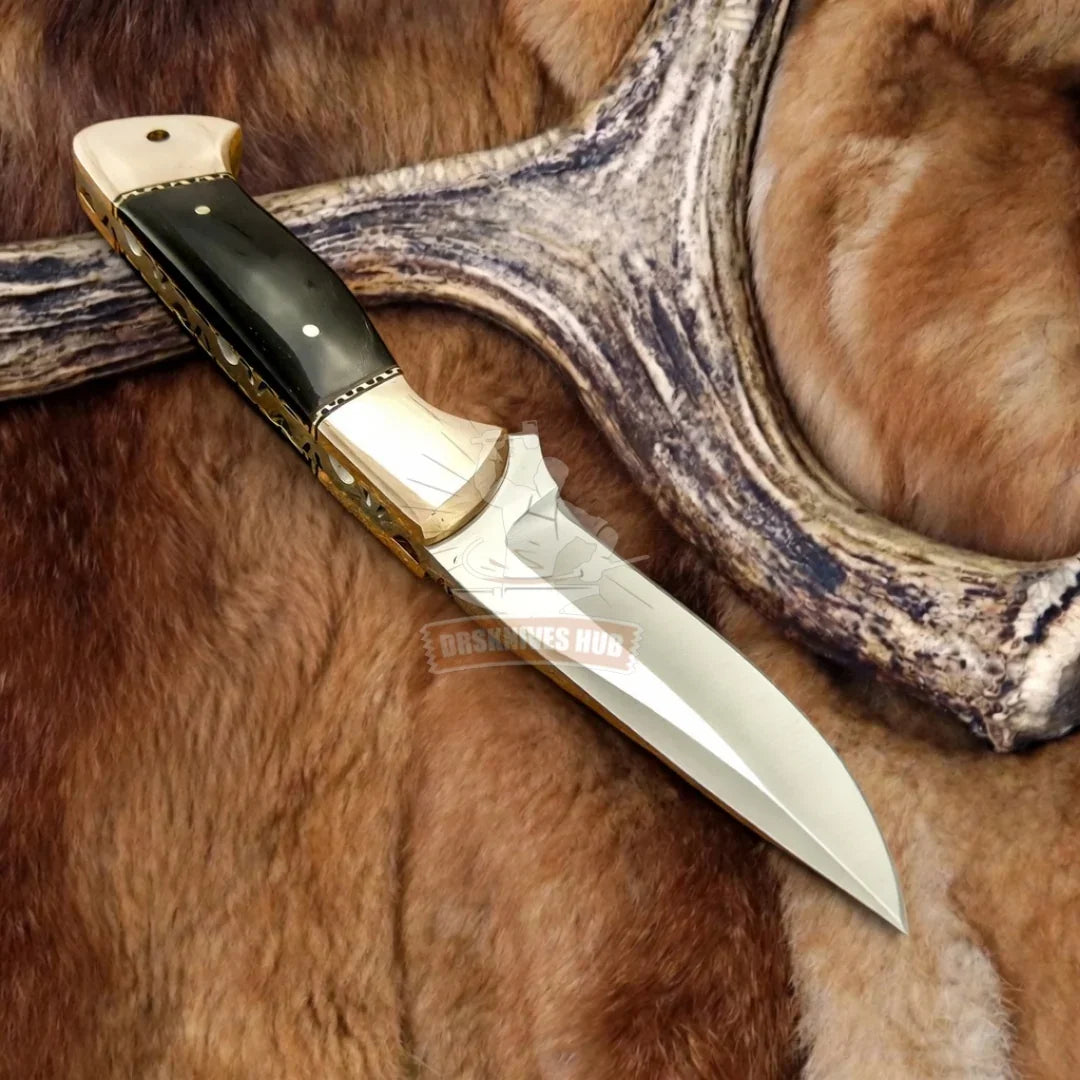 Custom Handmade D2 Full Tang Knife with Genuine Bull Horn Handle & Leather Sheath