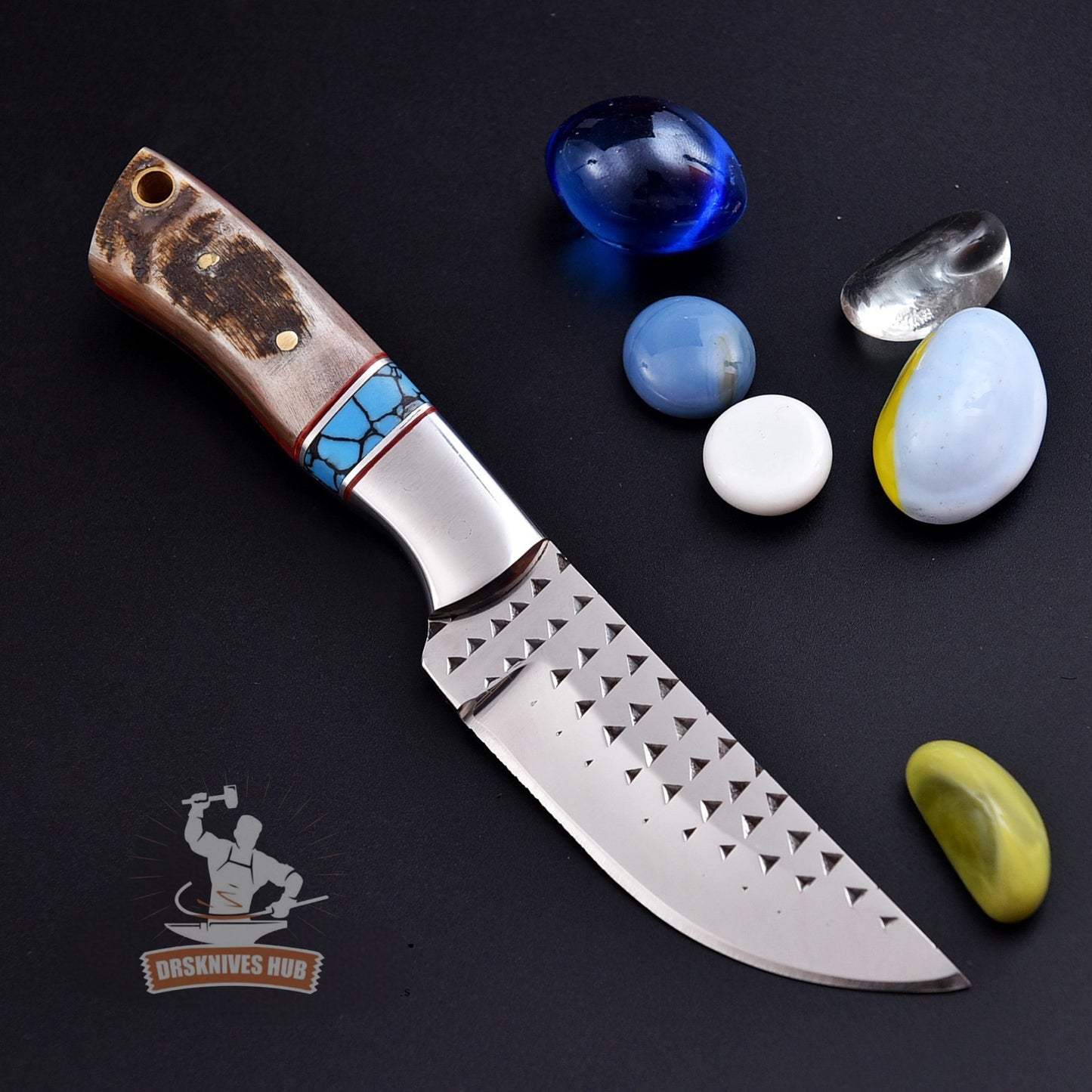 Handmade Rasp Steel Cowboy Knife – Ram Horn & Turquoise Handle | 