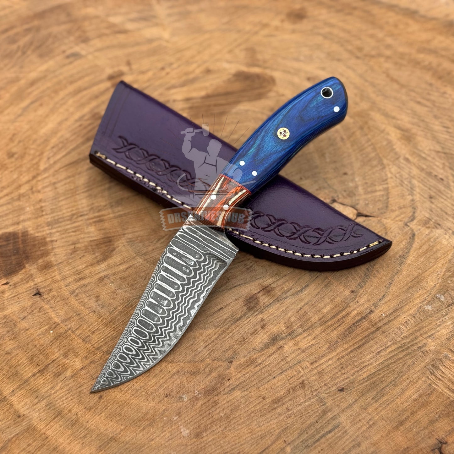 Damascus Skinning Knife 9" – Wood Handle Hunting Knife | DRSKNIVES HUB