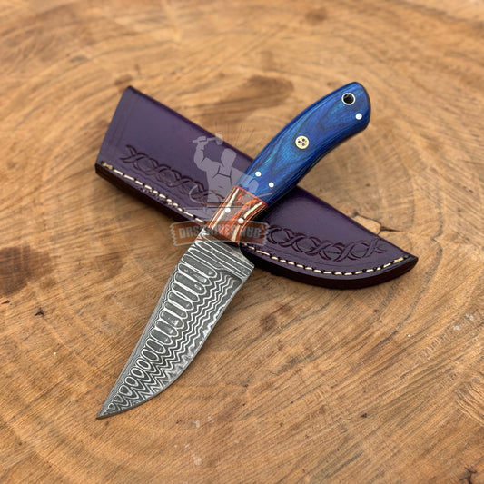 Damascus Skinning Knife 9" – Wood Handle Hunting Knife | DRSKNIVES HUB