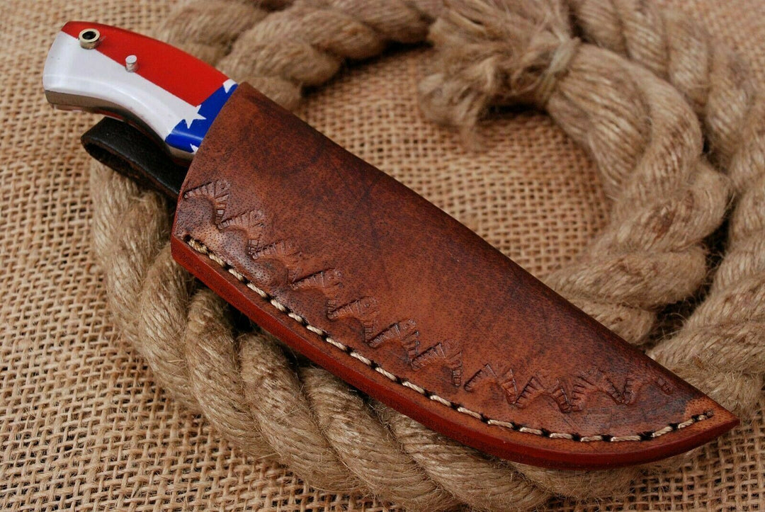 Handmade High Carbon Mini Skinner Knife With American Themed Flag Resin Handle