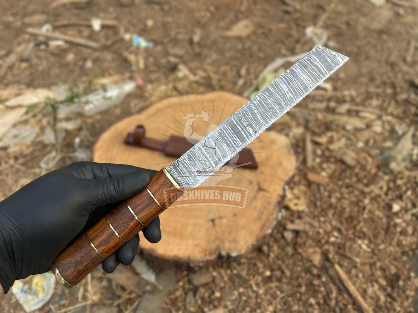 Hand Forged Damascus Steel Blade Bread Cutter Knife With Leather Sheath Cover | DRSKNIVES HUB