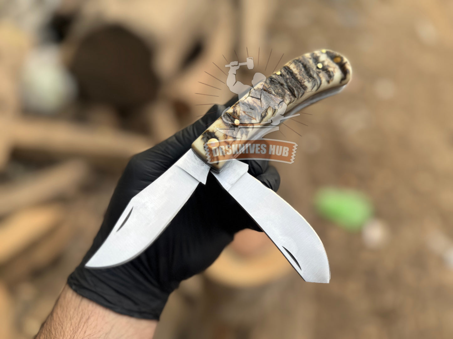 Dual Blade Folding Knife with Ram Horn Handle | Premium EDC Pocket Knife