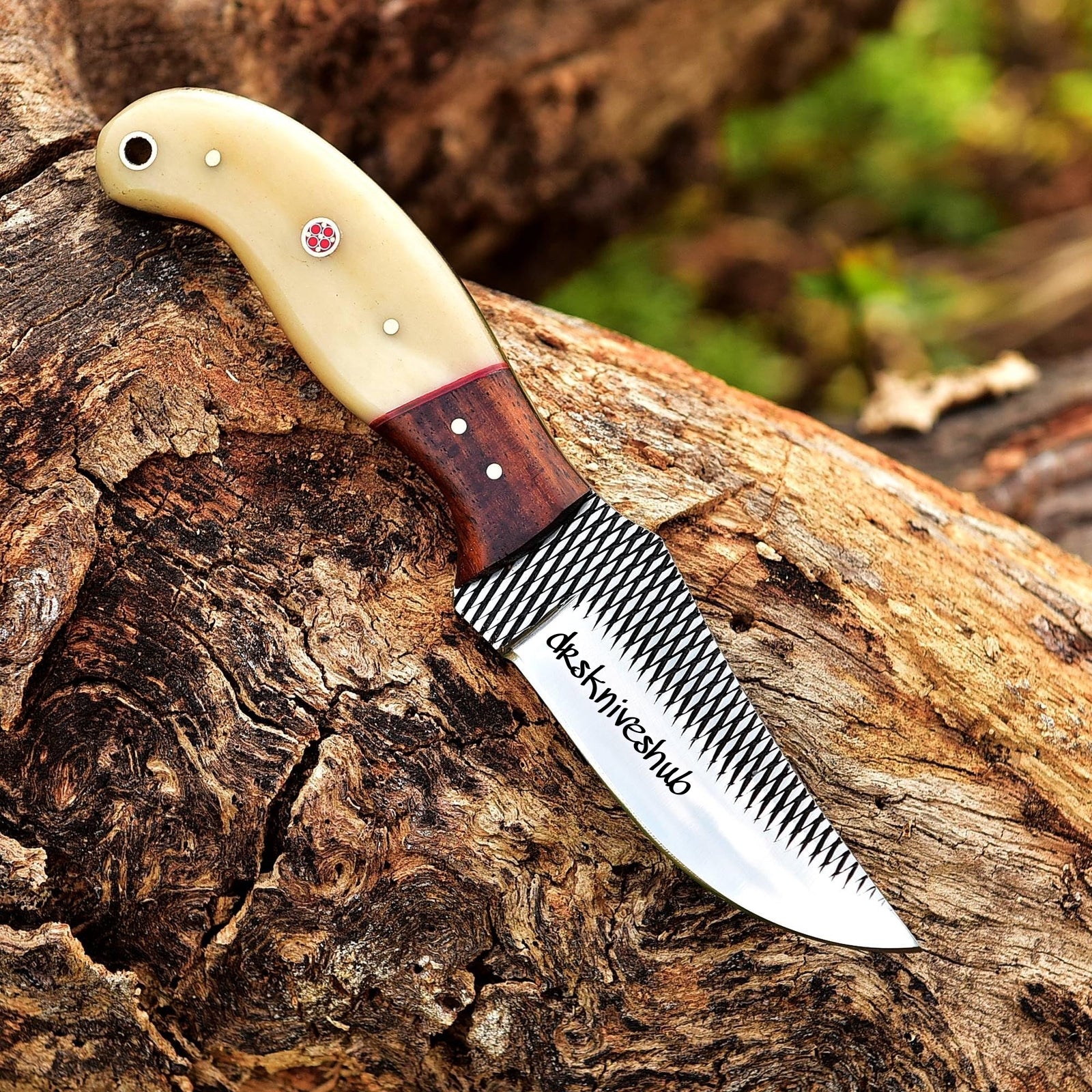 Cowboy Knife with 4.5" Rasp Steel Blade &  Bone Handle