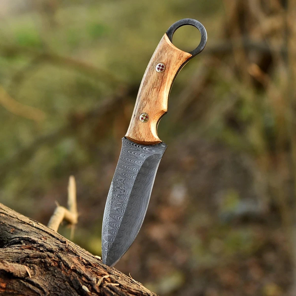 Damascus Steel Hunting Knife – With Leather Sheath | DRSKNIVES HUB