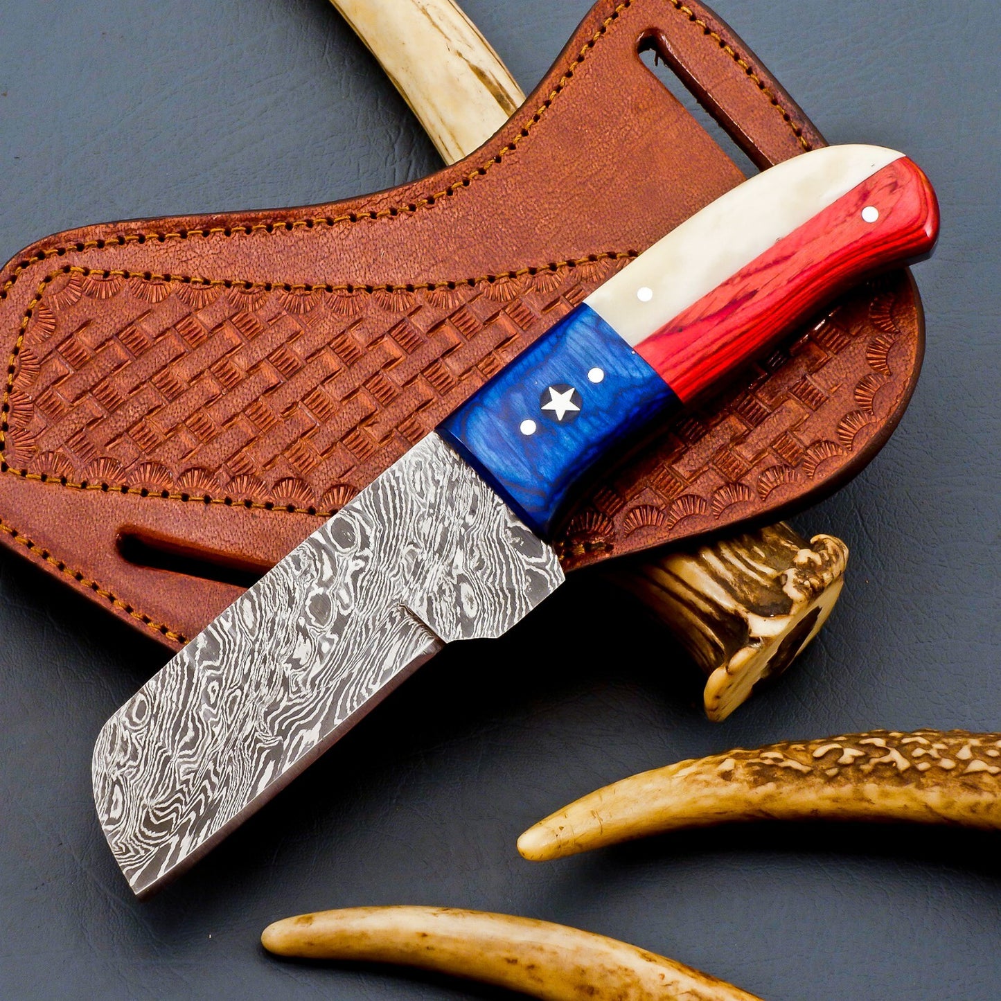 Damascus Bull Cutter 8" – 512 Layer Texas Flag Handle | DRSKNIVES HUB
