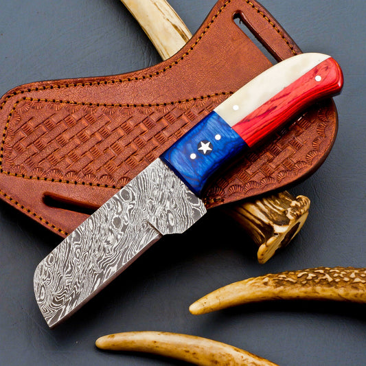 Damascus Bull Cutter 8" – 512 Layer Texas Flag Handle | DRSKNIVES HUB