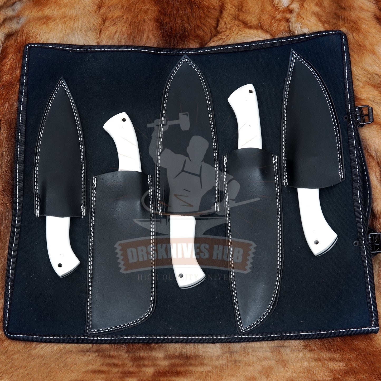 Hand Forged High Carbon Steel Chef Knife Set: Black Blade, Resin Handle, Leather Case | DRSKNIVES HUB