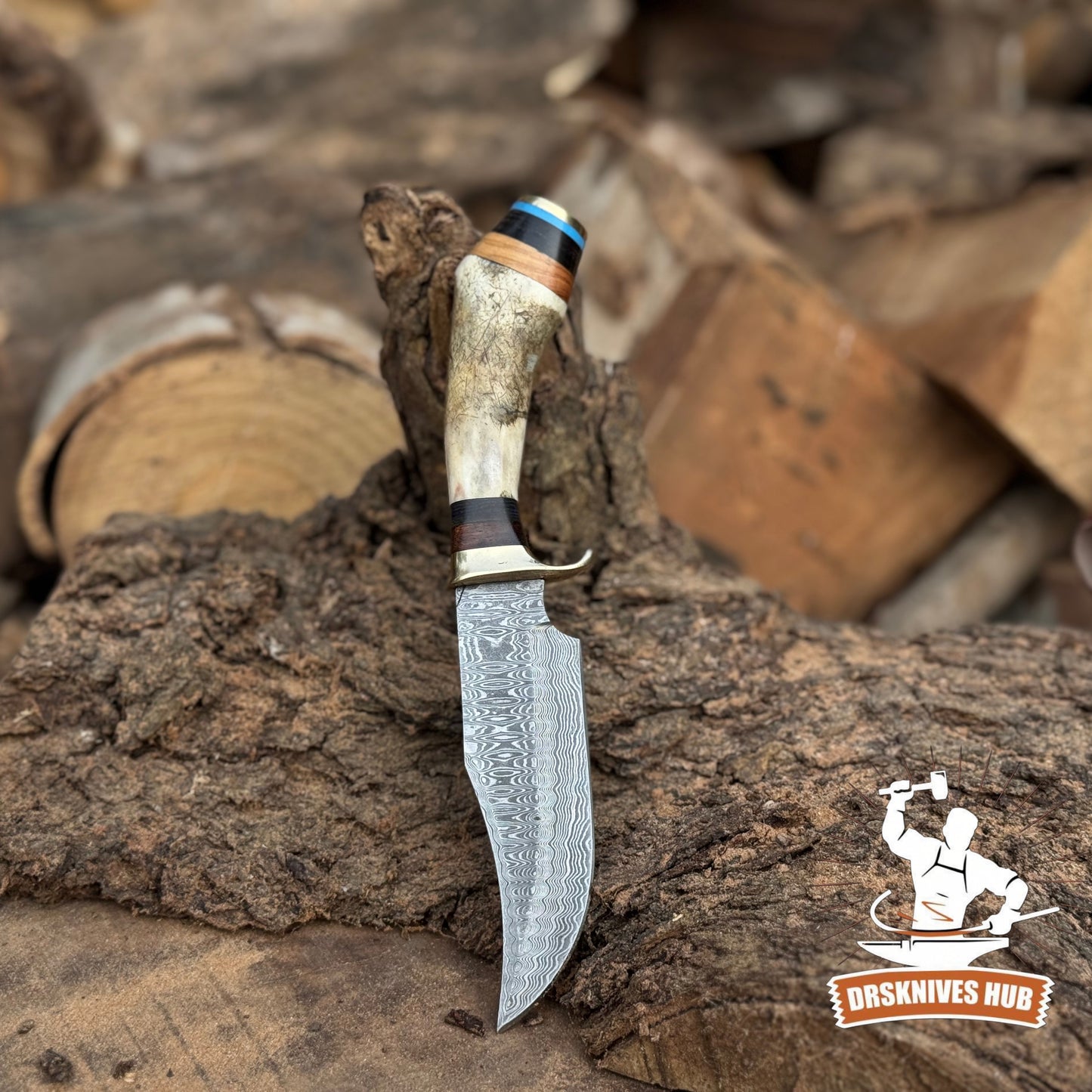 Hand-Forged Damascus Steel Knife – Premium Craftsmanship with Stag & Wood Handle | DRSKNIVES HUB