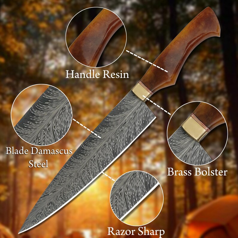 Handmade Damascus Steel Blade Kitchen Knife Resin Handle | DRSKNIVES HUB
