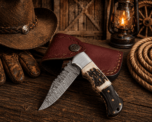 Damascus Folding Pocket Knife – Stag Horn & Pakka Wood Handle | DRSKNIVES HUB