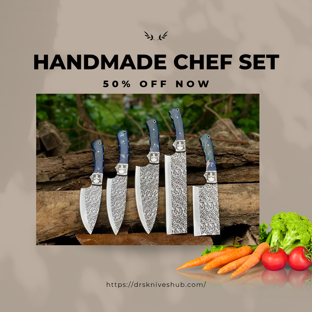 Stainless Steel Chef Set Handmade Engraved Blade Kitchen Set With Leather Roll kit bag