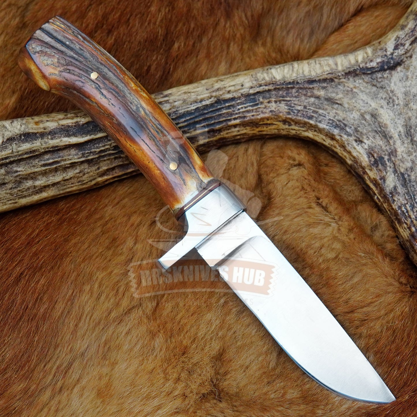 Handmade Stainless Steel Fixed Blade Knife with Stag Handle and Leather Sheath | DRSKNIVES HUB