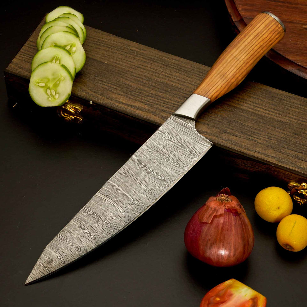 Premium 5-Piece Damascus Steel Kitchen Knife Set with Leather Roll