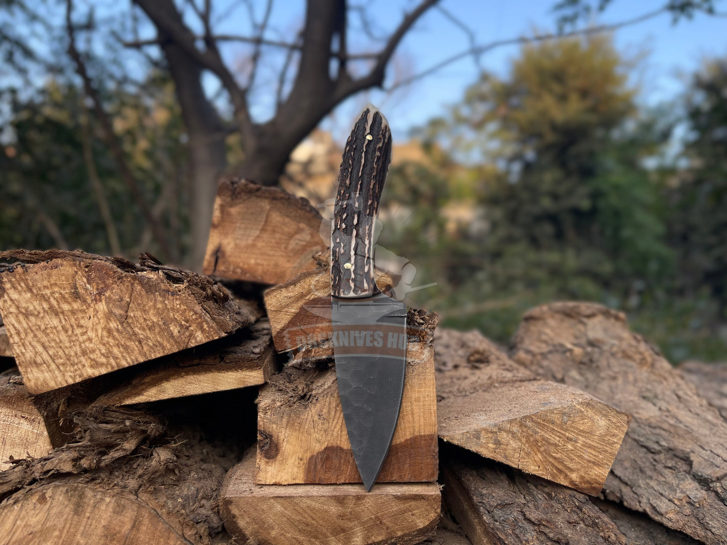Hand-Forged Carbon Steel Powder-Coated Blade Skinning Knife with Leather Sheath | DRSKNIVES HUB