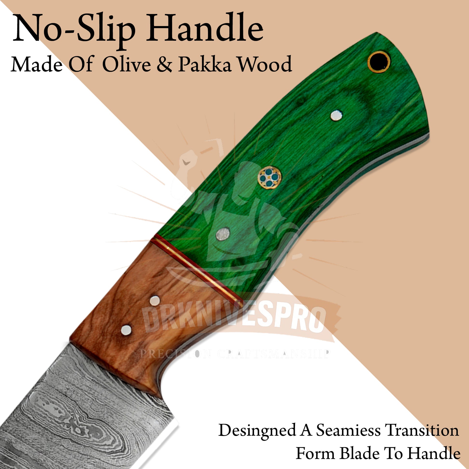 Handmade Damascus Steel Chef Knife Set – 5 Piece Green Wood Handle 