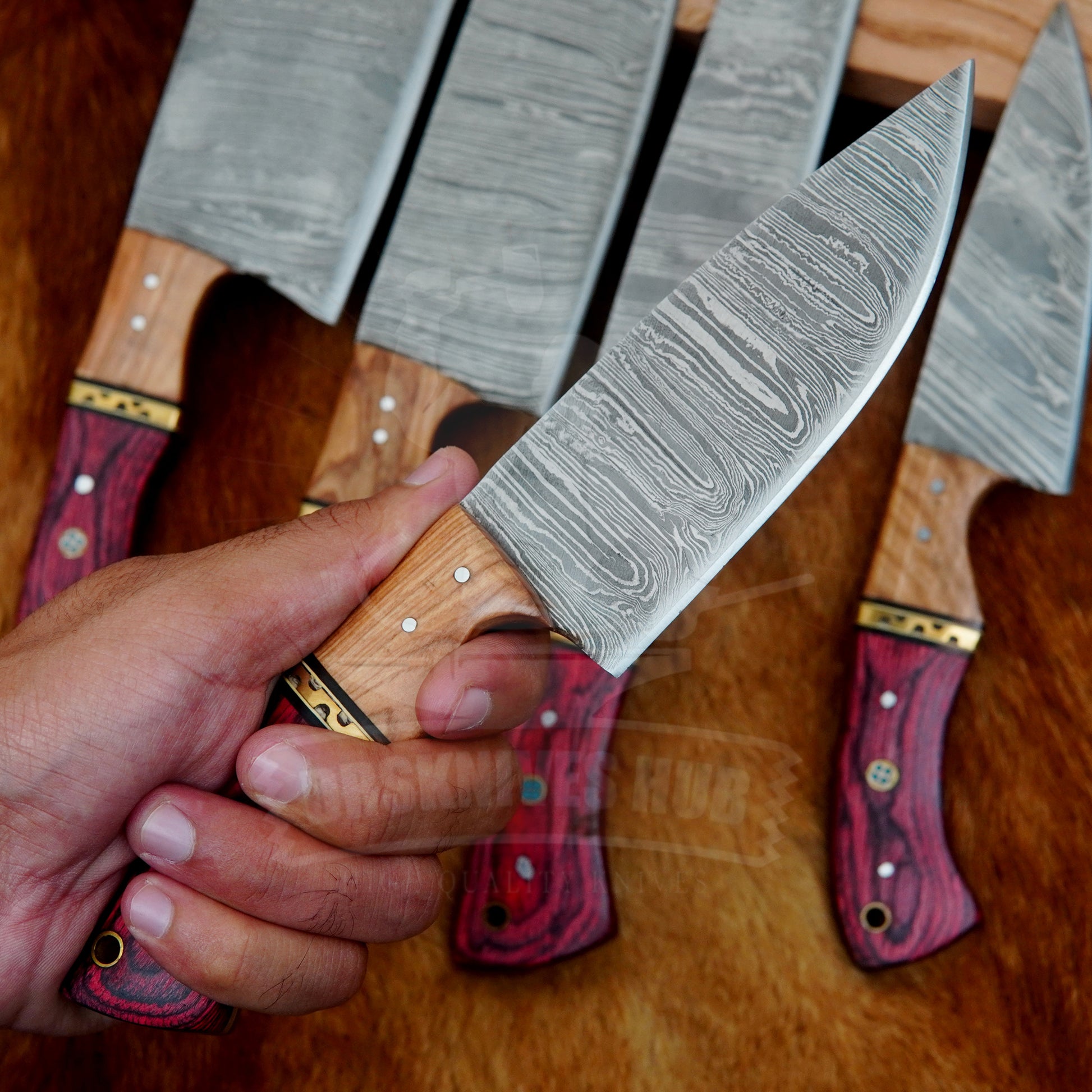 Premium 5-Piece Handmade Damascus Chef Knife Set –  Wood Handles | DRSKNIVES HUB