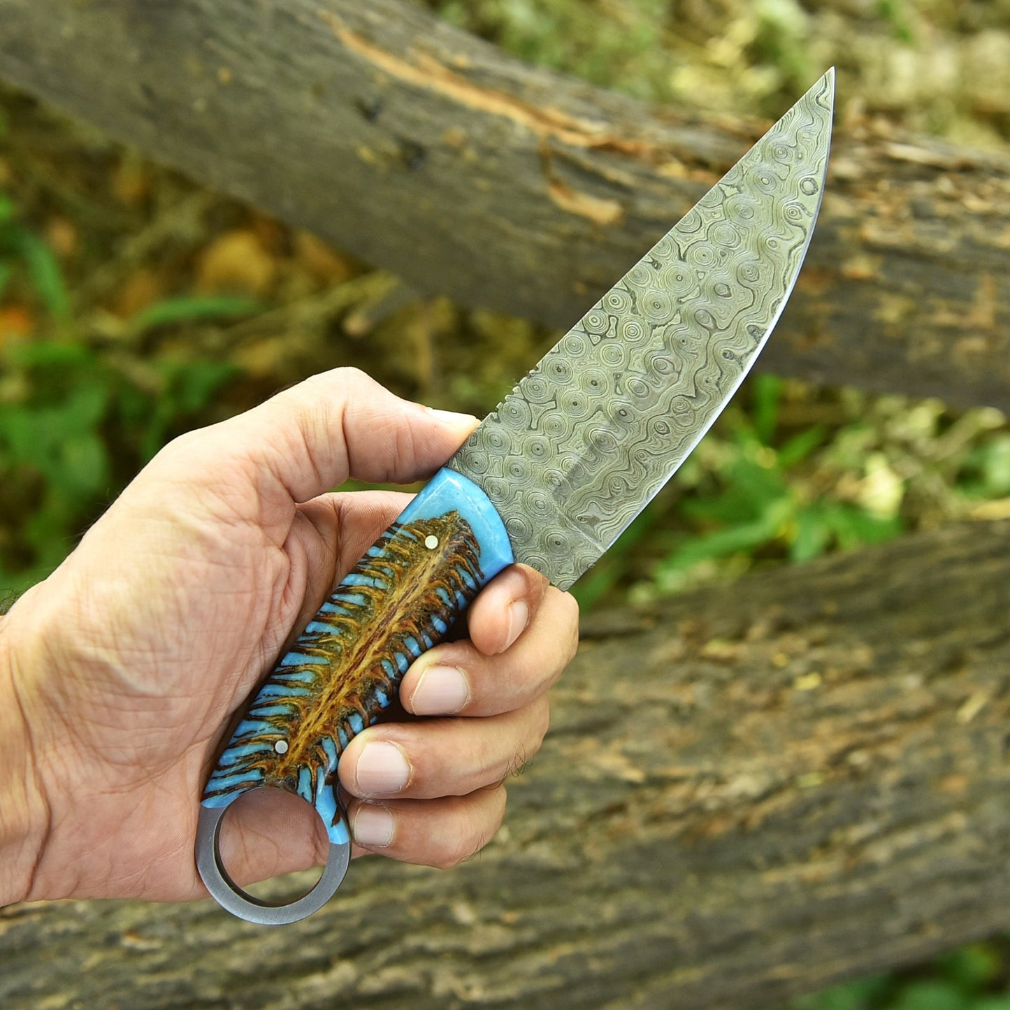 Rancher's Belt Knife – Damascus EDC with Pine Cone Handle | DRSKNIVES HUB