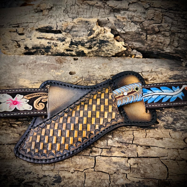 HANDMADE DAMASCUS STEEL COWBOY SKINNER KNIFE RESIN HANDLE|| DRS KNIVES HUB