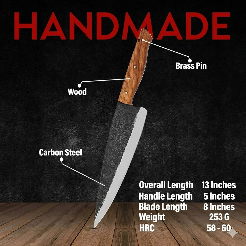 D2 Steel Chef Knife 13" – Wood Handle 50-55 HRC | DRSKNIVES HUB