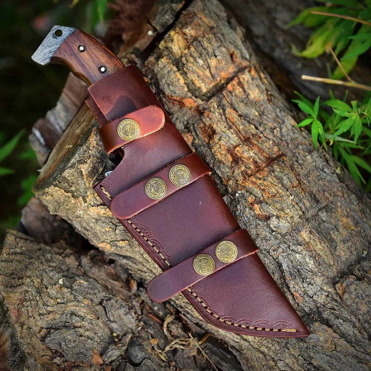 Full Tang Damascus Steel Handmade Tactical Tracker Knife With Leather Sheath Cover