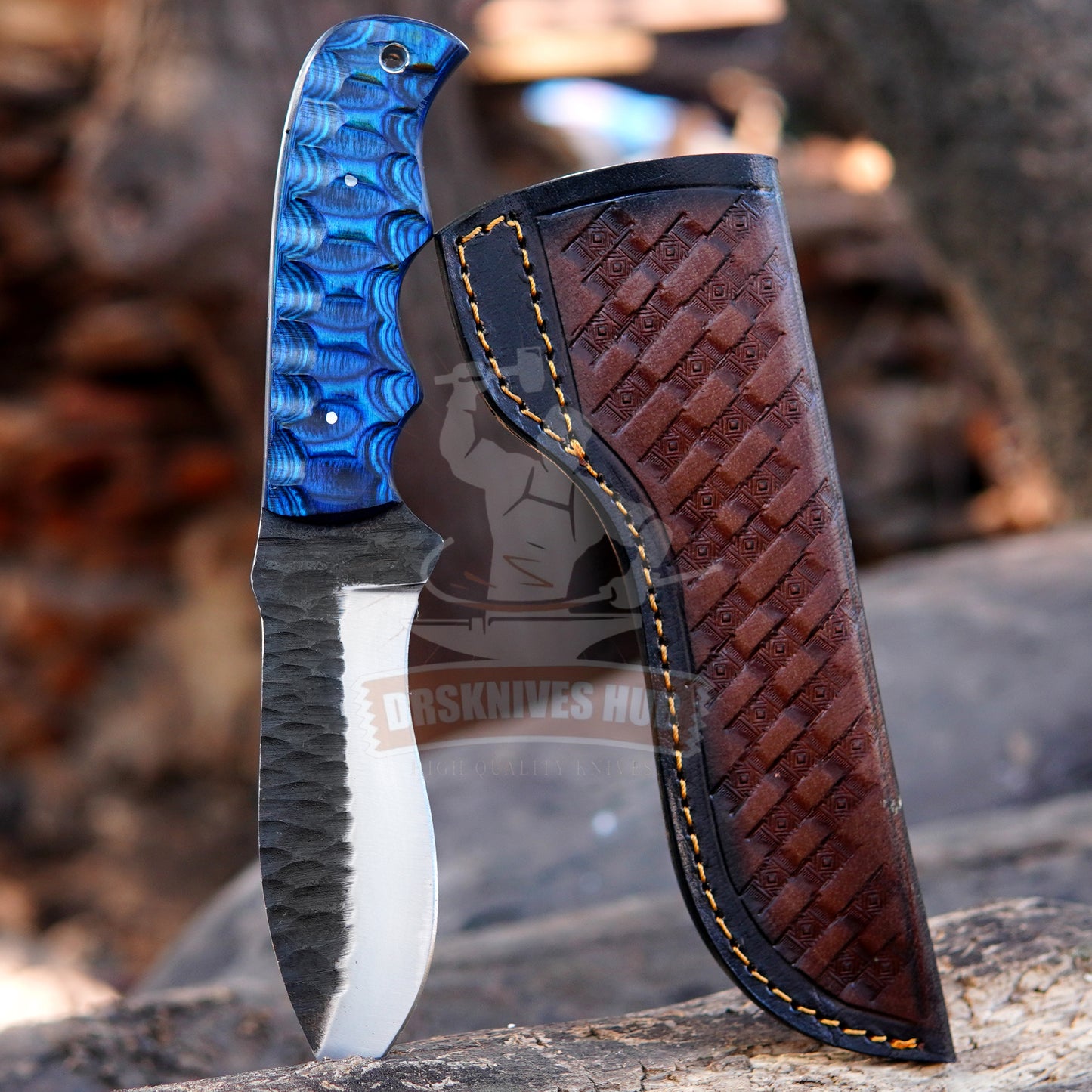 Carbon Steel Hunting Knife 9" – Wood Handle with Leather Sheath | DRSKNIVES HUB