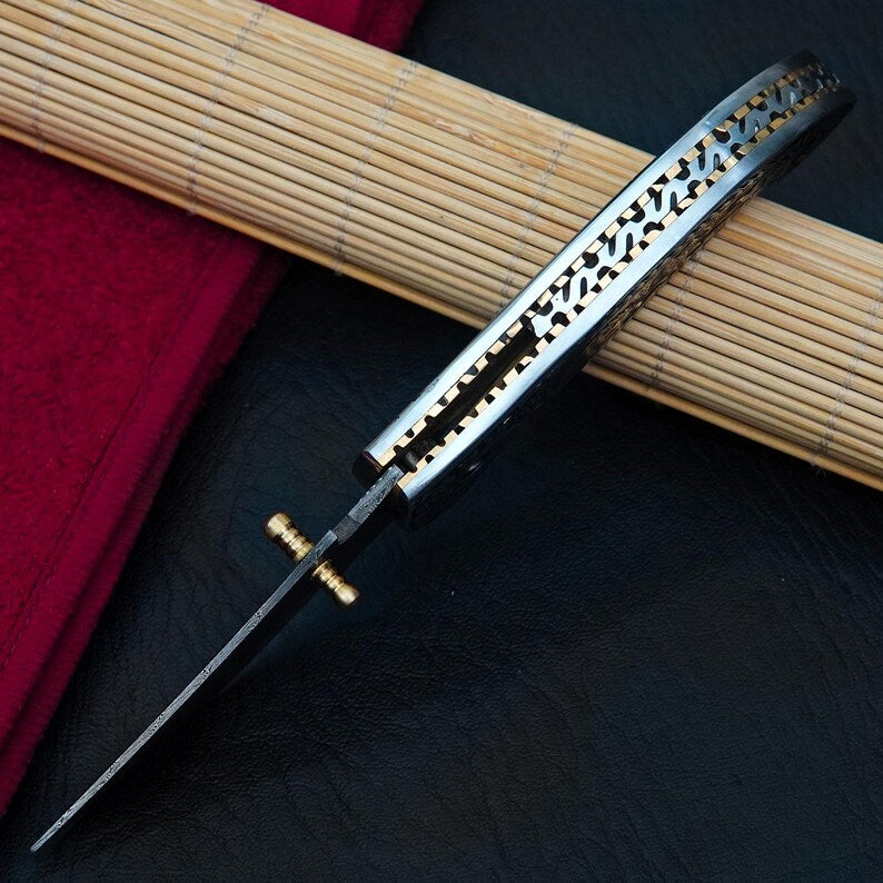 Custom Handmade Damascus Steel Camping Knife, Beautifully Hand Engraved Knife